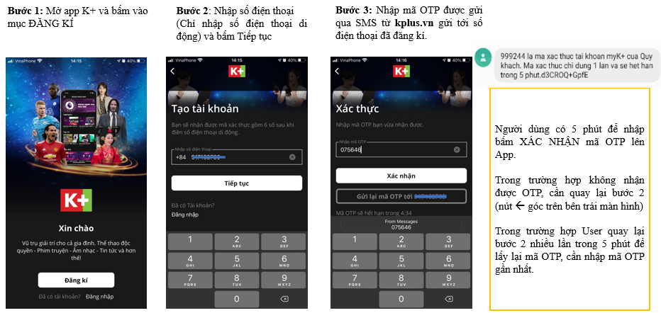 Đăng ký tài khoản trên app K+ mới miễn phí