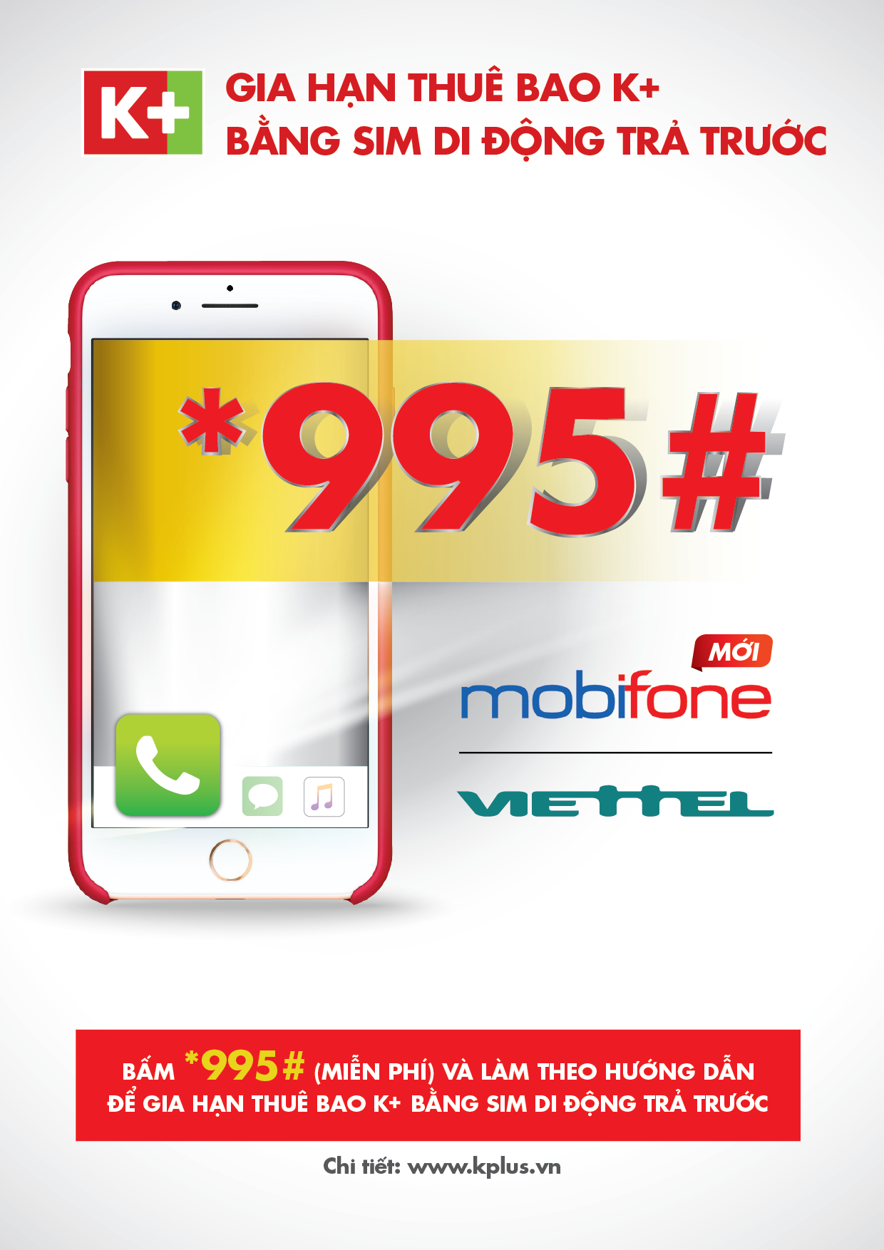 Gia hạn thuê bao K+ bằng tài khoản sim trả trước MobiFone, Viettel qua *995#