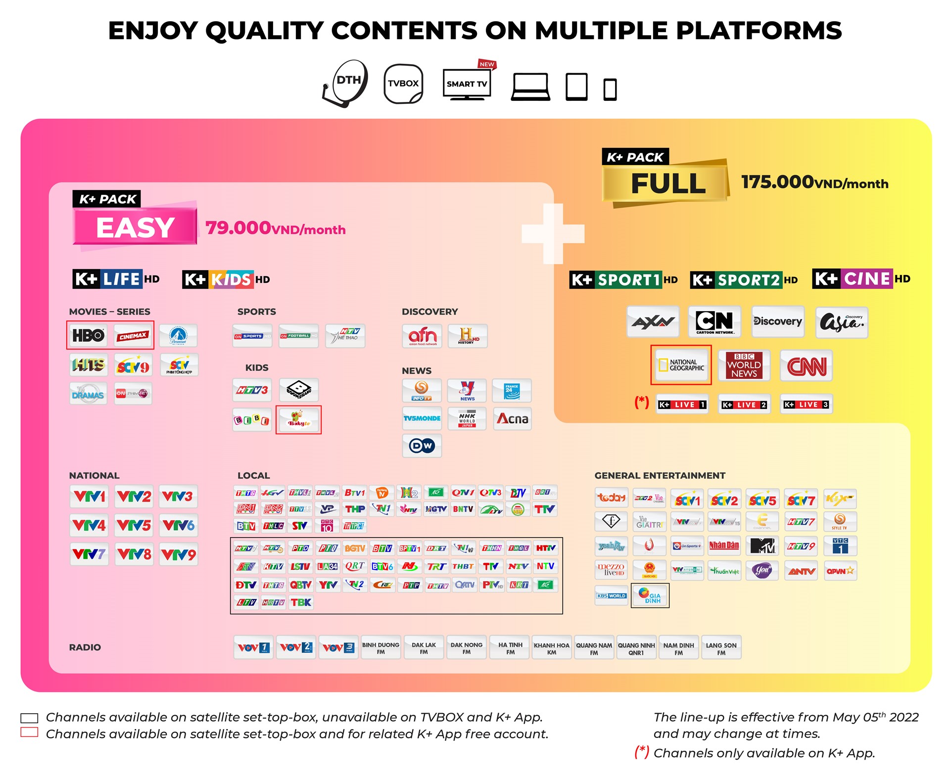 K+ lineups new offer 79,000vnd/month